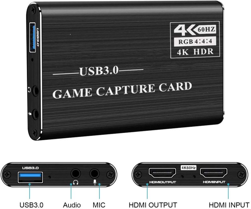 Kuwfi 4k USB 3.0 HDMI Game Capture Card 1080P With HDMI Loop-out With Microphone Input and Audio output Port Support 1080P Windows 7 8 10 Linux Mac OS