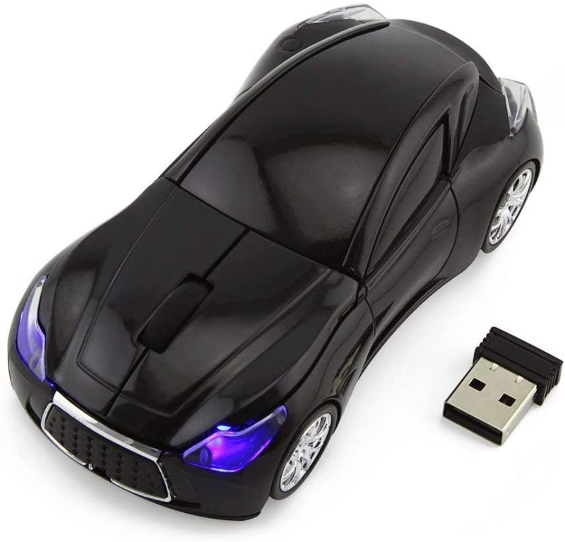 Wireless Mouse Cool Sport Car Shape 2.4GHz Optical Cordless Mice with USB Receiver for PC Laptop Computer 1600DPI 3 Buttons (White)