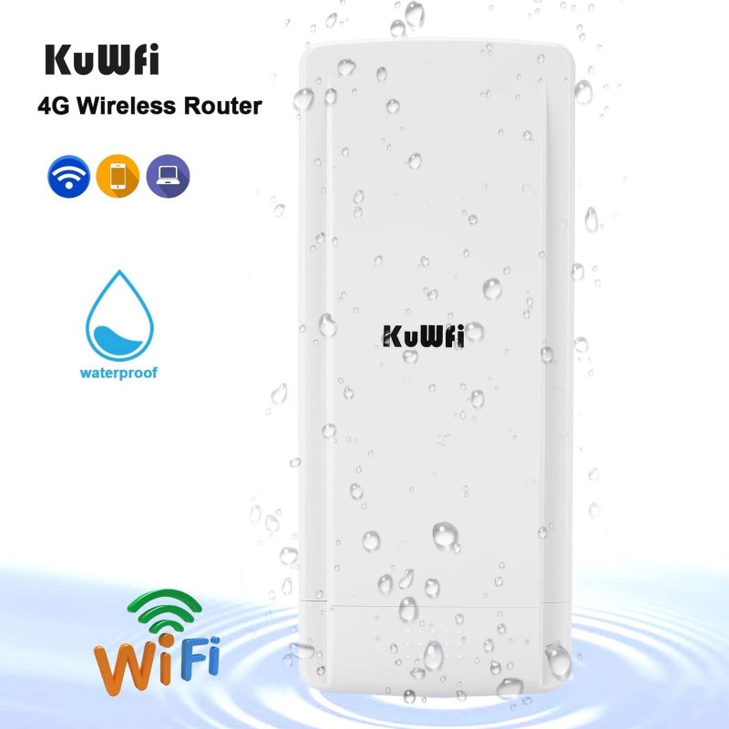 KuWFi Outdoor 4G LTE Router with 48V POE Adapter Outdoor Waterproof 4G LTE CPE Router with Sim Card Slot Bridge/Wireless ISP Mode Support B2/B4/B5/B12