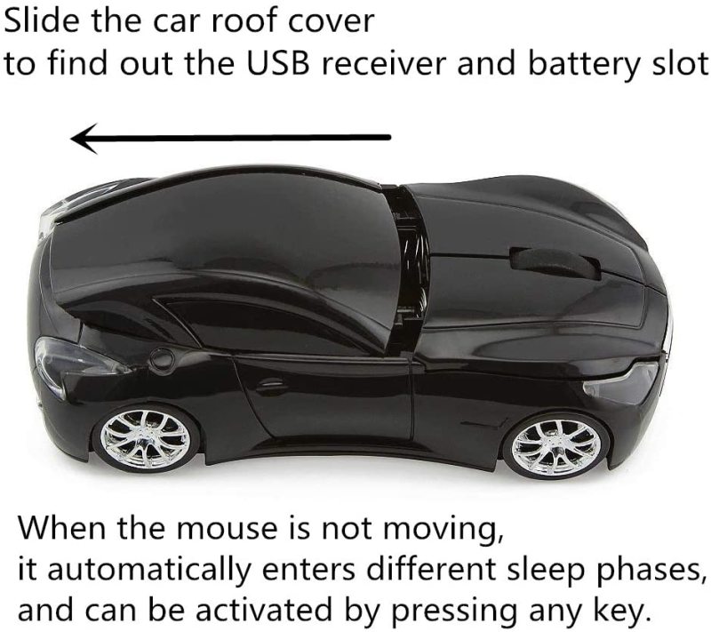 Wireless Mouse Cool Sport Car Shape 2.4GHz Optical Cordless Mice with USB Receiver for PC Laptop Computer 1600DPI 3 Buttons (White)