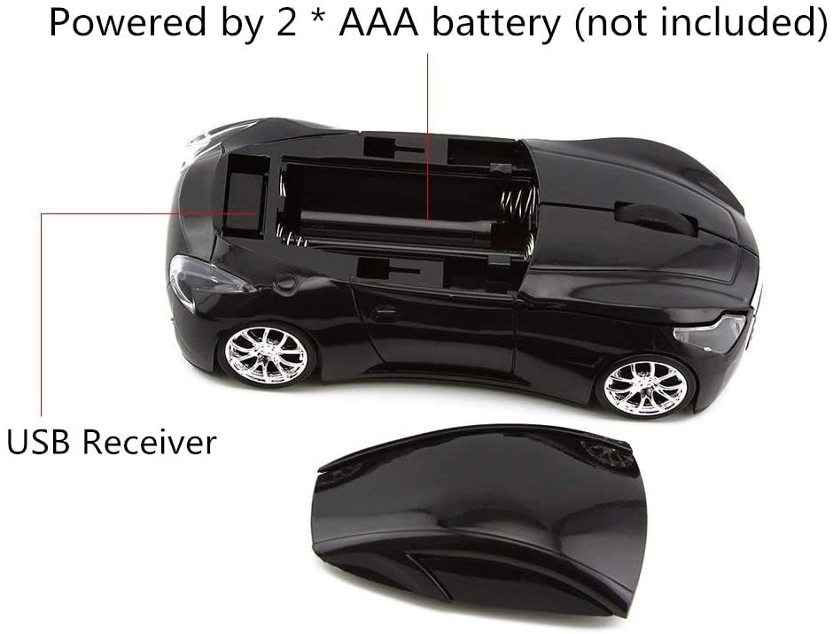 Wireless Mouse Cool Sport Car Shape 2.4GHz Optical Cordless Mice with USB Receiver for PC Laptop Computer 1600DPI 3 Buttons (White)