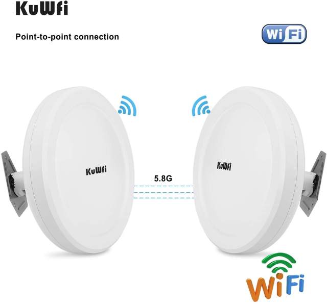 KuWFi Long Range WiFi Bridge 11ac Outdoor Access Point to Point Wireless Bridge High Speeds 5.8G 900M Support PoE 2-Packs