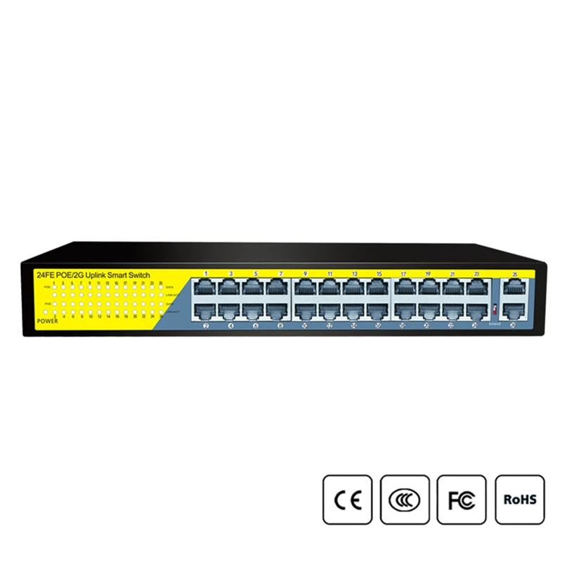 24Ports Gigabit Switch 1000Mbps POE Switch , Smart Desktop Network Power Over Ethernet InjectorExtend 250M ,2 Port Uplink 1 SFP