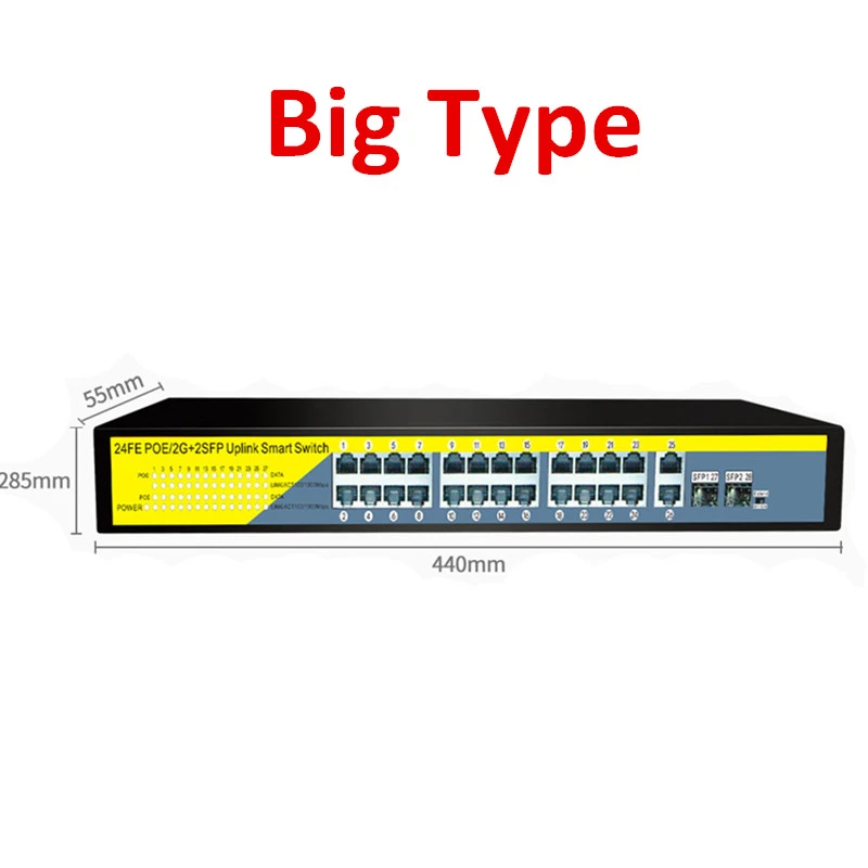 24Ports Gigabit Switch 1000Mbps POE Switch , Smart Desktop Network Power Over Ethernet InjectorExtend 250M ,2 Port Uplink 1 SFP