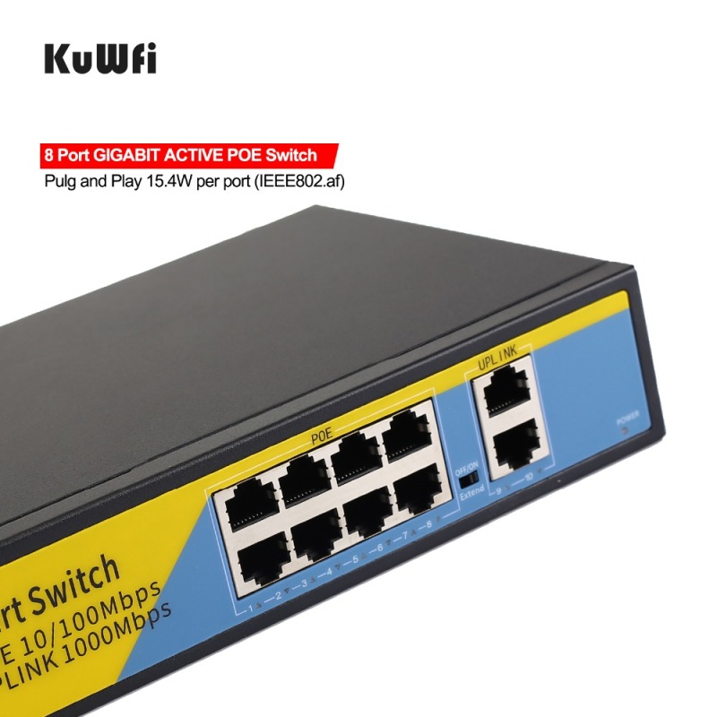 48V POE Switch 10/100/1000mbps Ethernet Switch 8Port Gigabit Switcher RJ45 Hub 8Port POE + 2Port Uplink Distance 50-100M