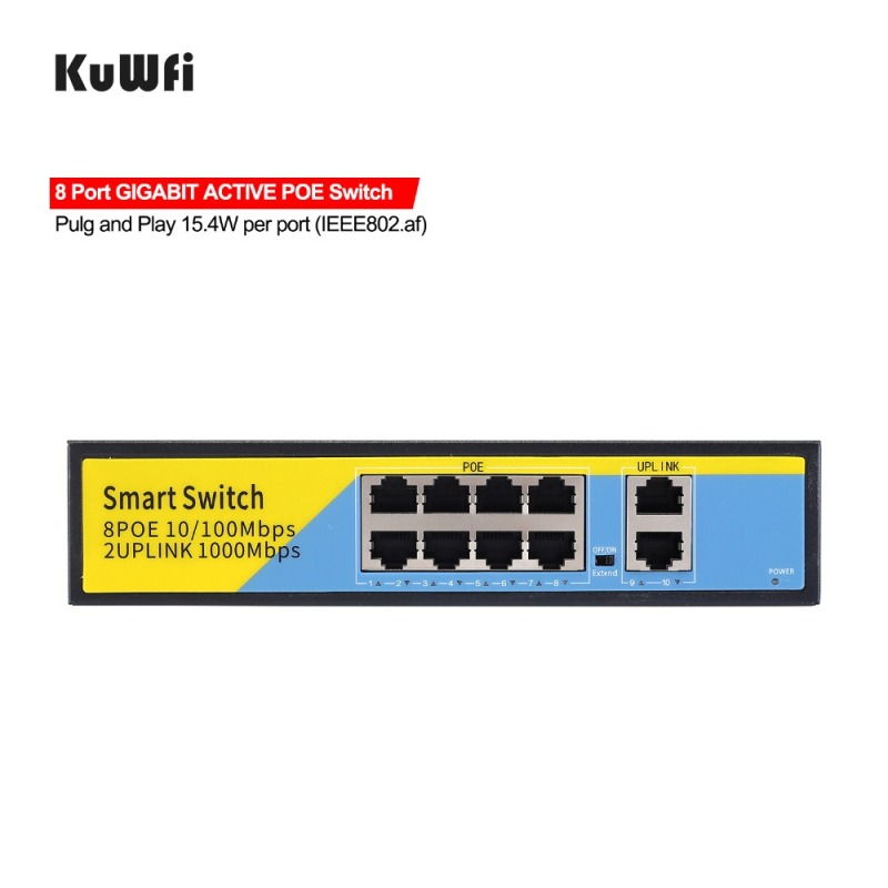 48V POE Switch 10/100/1000mbps Ethernet Switch 8Port Gigabit Switcher RJ45 Hub 8Port POE + 2Port Uplink Distance 50-100M