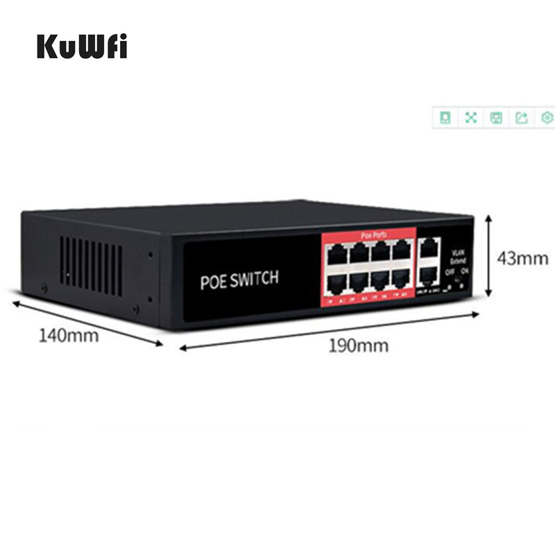 48V Network Ethernet Switch 10/100Mbps With 8 Ports POE Injector POE Power Adapter For IP camera Wireless AP Mining Equipment