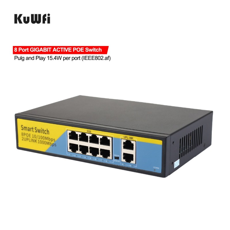 48V POE Switch 10/100/1000mbps Ethernet Switch 8Port Gigabit Switcher RJ45 Hub 8Port POE + 2Port Uplink Distance 50-100M