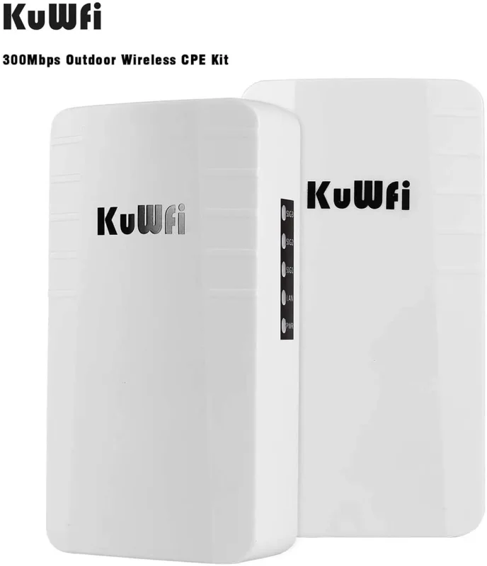 KuWFi Point to Point Wireless WiFi Bridge Outdoor CPE Kit 2.4G 300Mbps Waterproof Long Range WiFi Extender with Ethernet Port