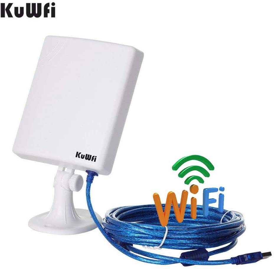 KuWFi Long Range Outdoor WiFi Netwok Adapter, High Gain 14dBi Antenna 5M Cable Wireless USB Adapter Stable Signal  Outdoor