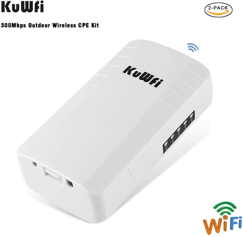 KuWFi Point to Point Wireless WiFi Bridge Outdoor CPE Kit 2.4G 300Mbps Waterproof Long Range WiFi Extender with Ethernet Port