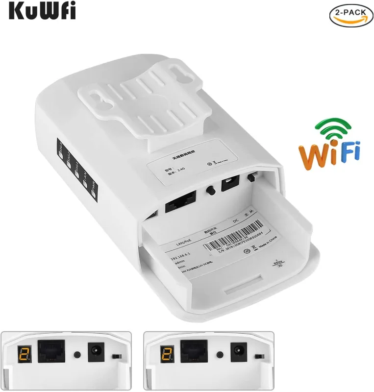 KuWFi Point to Point Wireless WiFi Bridge Outdoor CPE Kit 2.4G 300Mbps Waterproof Long Range WiFi Extender with Ethernet Port