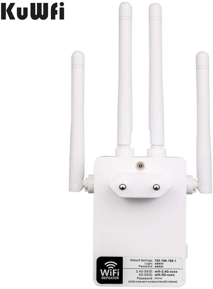 KuWFi WiFi Range Extender 1200Mbps Repeater with Ethernet Ports 2.4 & 5GHz Dual Band Signal Booster for The House
