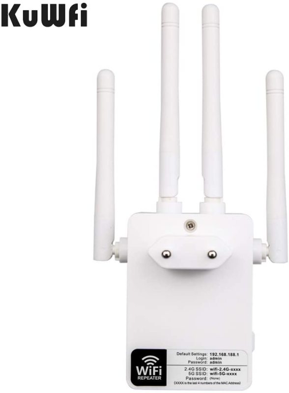 KuWFi WiFi Range Extender 1200Mbps Repeater with Ethernet Ports 2.4 &amp; 5GHz Dual Band Signal Booster for The House