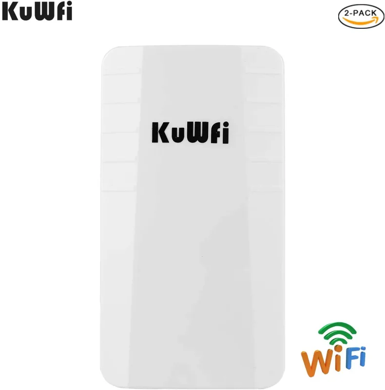 KuWFi Point to Point Wireless WiFi Bridge Outdoor CPE Kit 2.4G 300Mbps Waterproof Long Range WiFi Extender with Ethernet Port