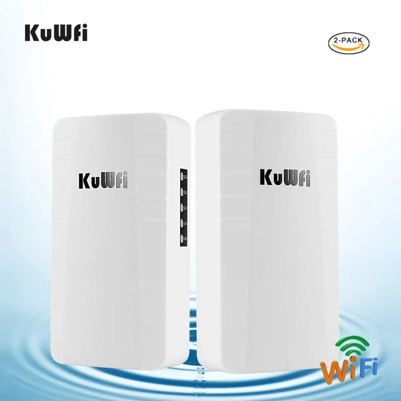 KuWFi Point to Point Wireless WiFi Bridge Outdoor CPE Kit 2.4G 300Mbps Waterproof Long Range WiFi Extender with Ethernet Port