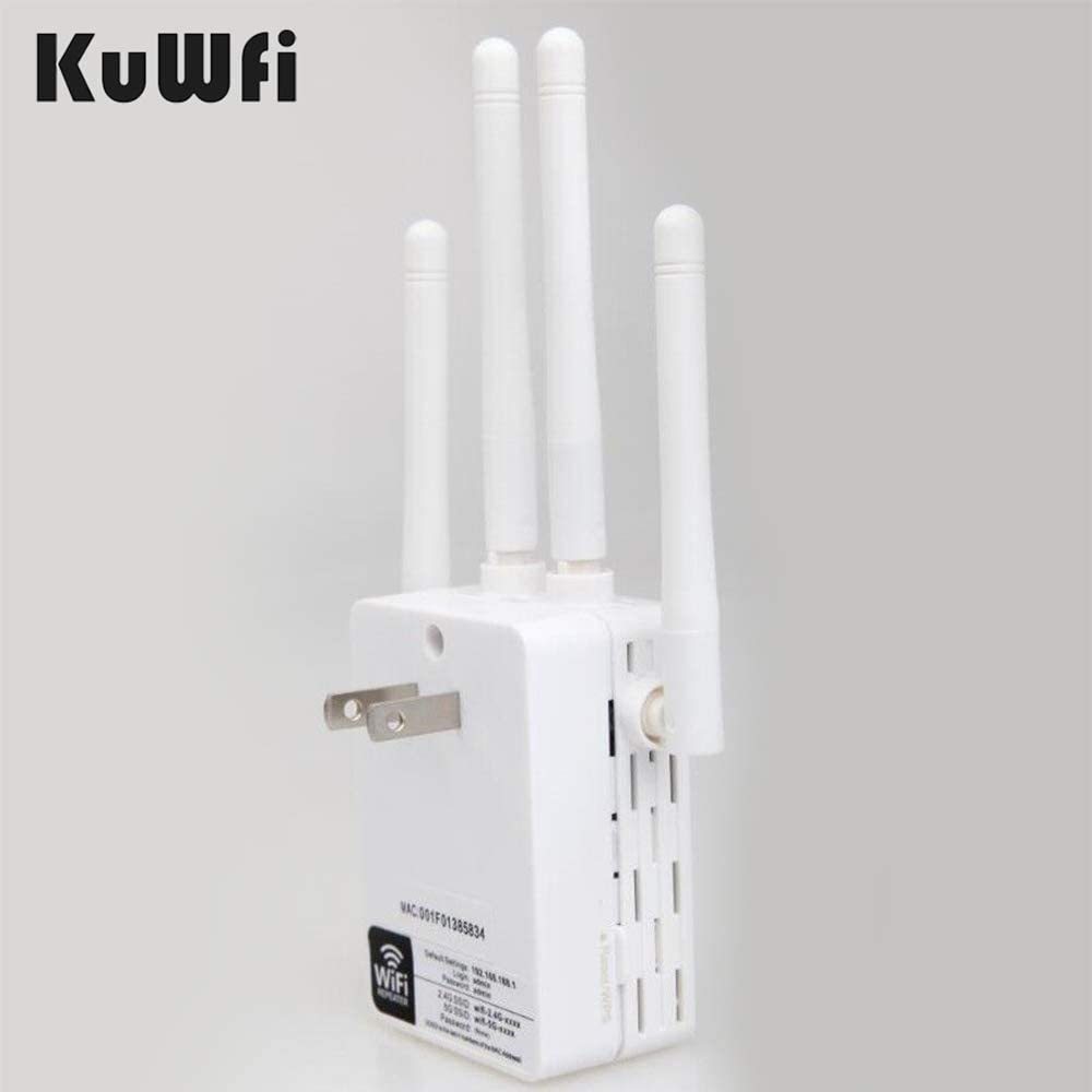 KuWFi WiFi Range Extender 1200Mbps Repeater with Ethernet Ports 2.4 & 5GHz Dual Band Signal Booster for The House