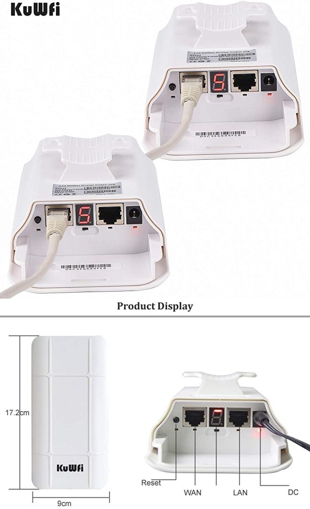 KuWFi 2-Pack Long Range WiFi Extender Outdoor Wireless Bridge 2.4GHz 300Mbps Pre-configured Nano Station Indoor & Outdoor Point to Point Wireless Brid