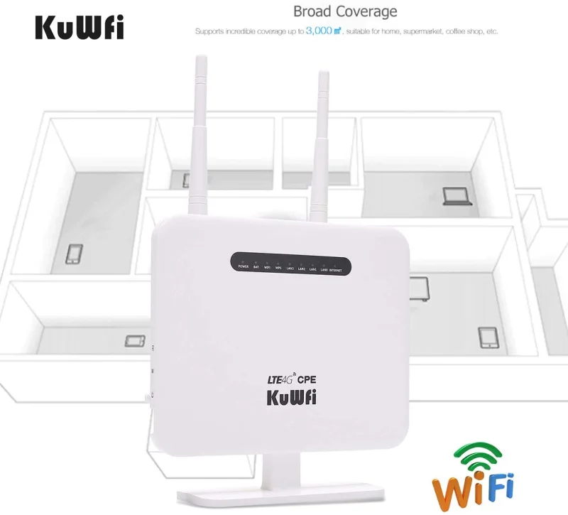 KuWFi LTE Router Unlocked 300Mbps 4G WIFI Router&Wireless Modem AP Usim Router Outdoor Hotspot Mobile Network 5Dbi Antenna