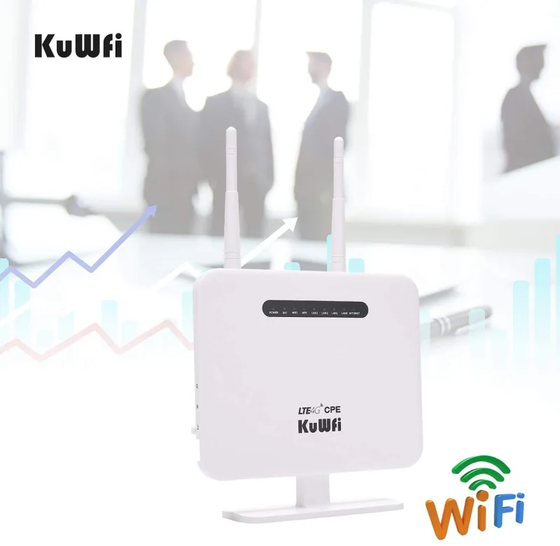 KuWFi LTE Router Unlocked 300Mbps 4G WIFI Router&Wireless Modem AP Usim Router Outdoor Hotspot Mobile Network 5Dbi Antenna