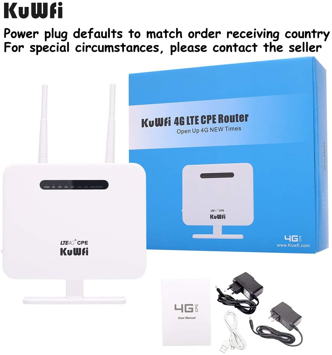 KuWFi 4G Router Sim Card 300mbps Unlocked 4G CPE Wireless Router 150mbps  CAT4 Mobile Wifi Hotspot With Sim Card Slot 4 LAN Ports