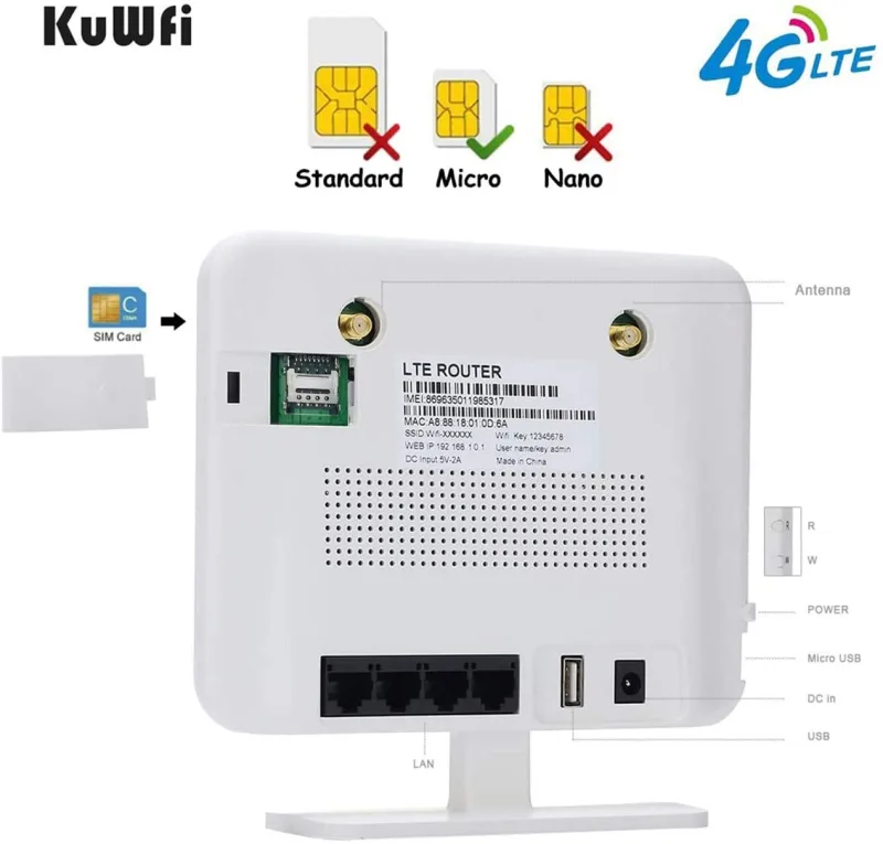 KuWFi LTE Router Unlocked 300Mbps 4G WIFI Router&Wireless Modem AP Usim Router Outdoor Hotspot Mobile Network 5Dbi Antenna