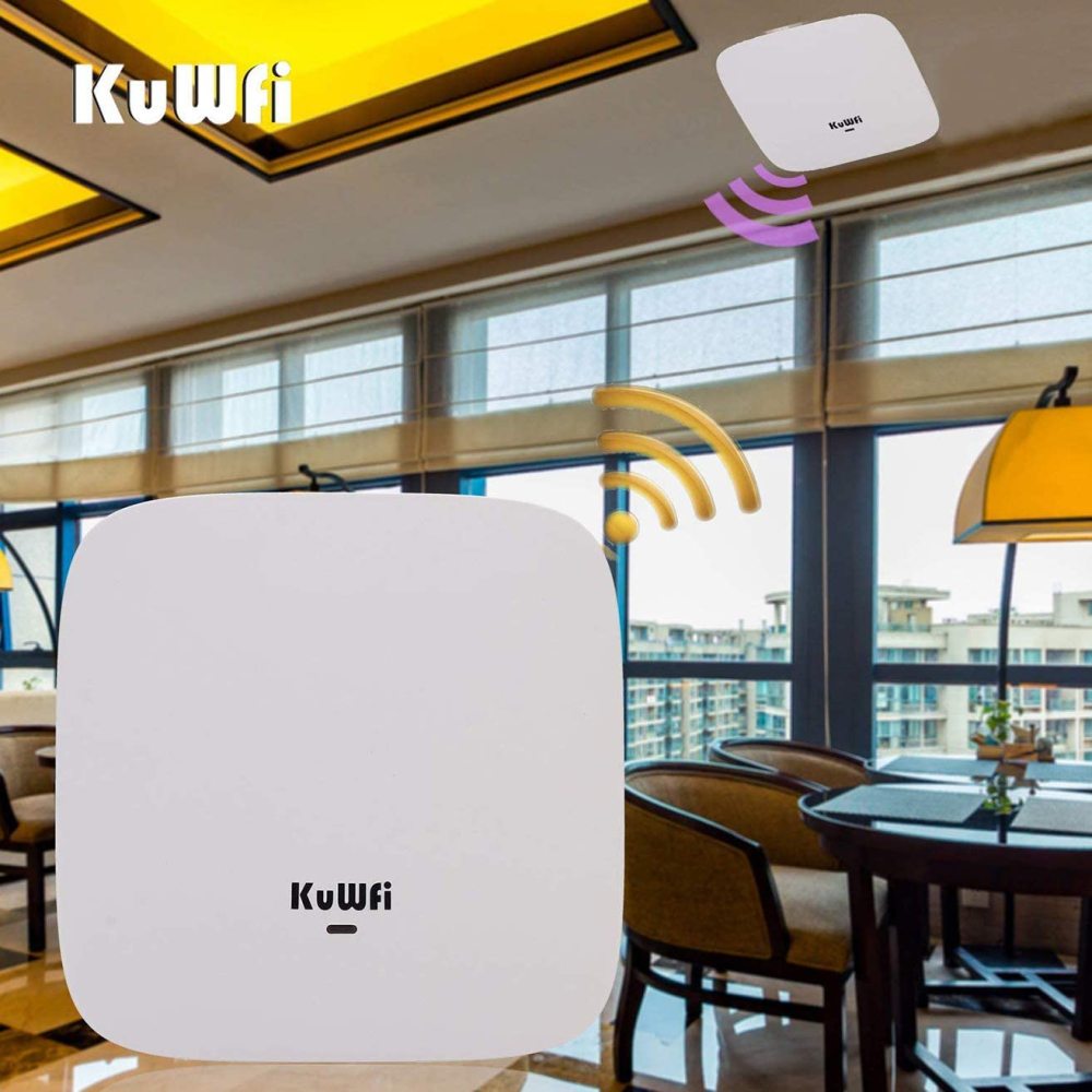 KuWFi wirelss router Ceiling Mount Wireless Access Point, Dual Band Wireless Wi-Fi AP Router with 48V POE Long Range Wall Mount Ceiling Router Supply