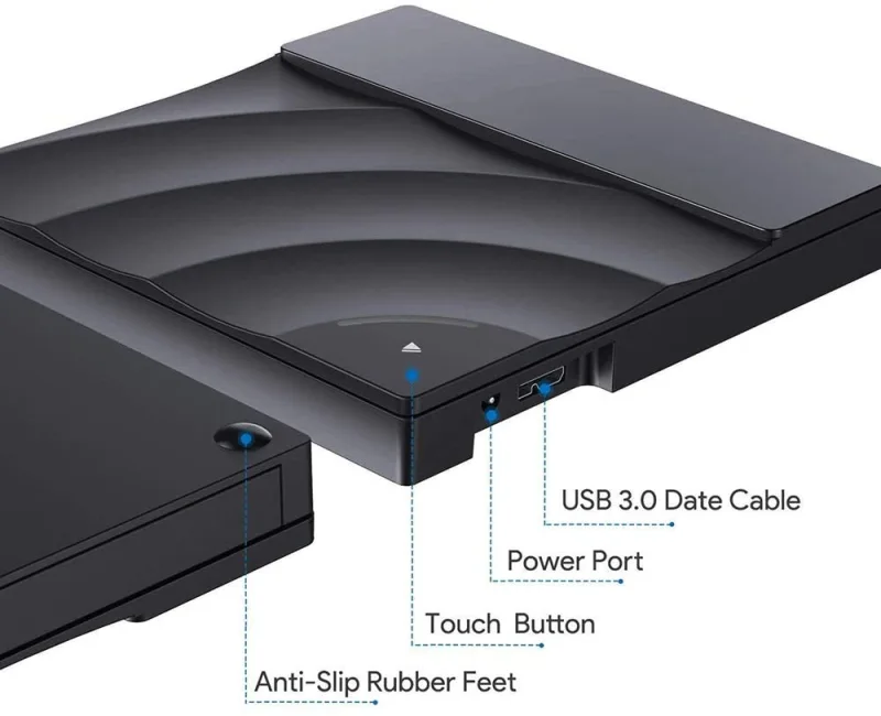 Roll over image to zoom in USB3.0 External DVD CD Drive Burner Player, High Speed Data Transfer Portable DVD Reader Touch Control External Optical