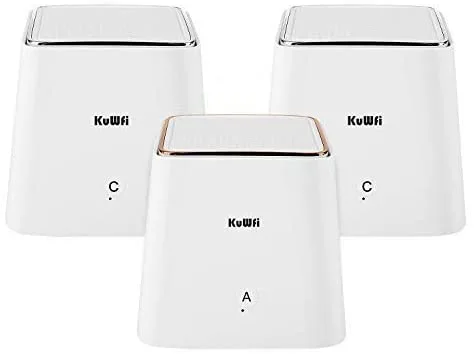 KuWFi Whole Home Wi-Fi, Whole Home Mesh Wi-Fi System 3 PACK Dual Band 1.2Gbps Router Replacement Wall Plug Extender Get Whole Home Coverage