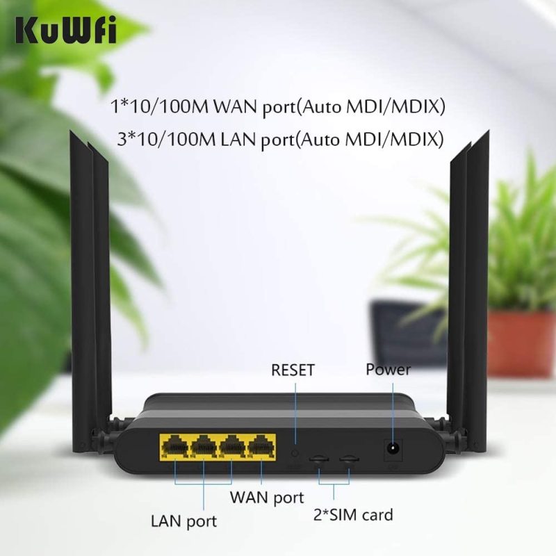 KuWFi Wireless Cable Router, Unlocked 4G Wireless Router with Dual SIM Card High Speed WiFi router with 5dBi High Gain Antenna for Home Office Interne