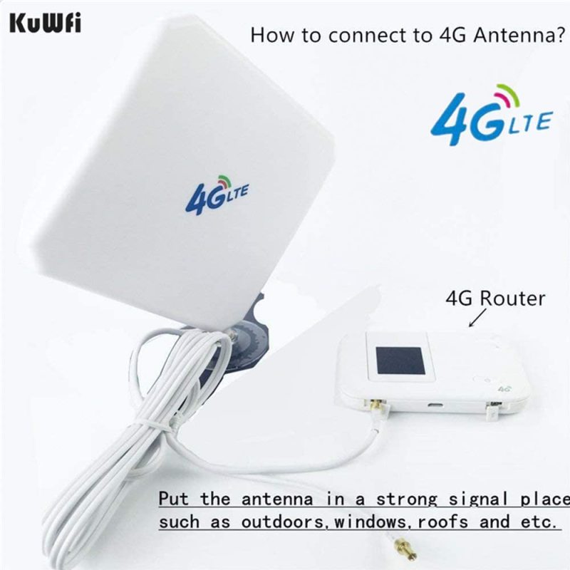 KuWFi 4G LTE Antenna 35dBi SMA Connector Long Range Network with SMA Male C for 4G Modem/Router/Hotspot with Suction Cup