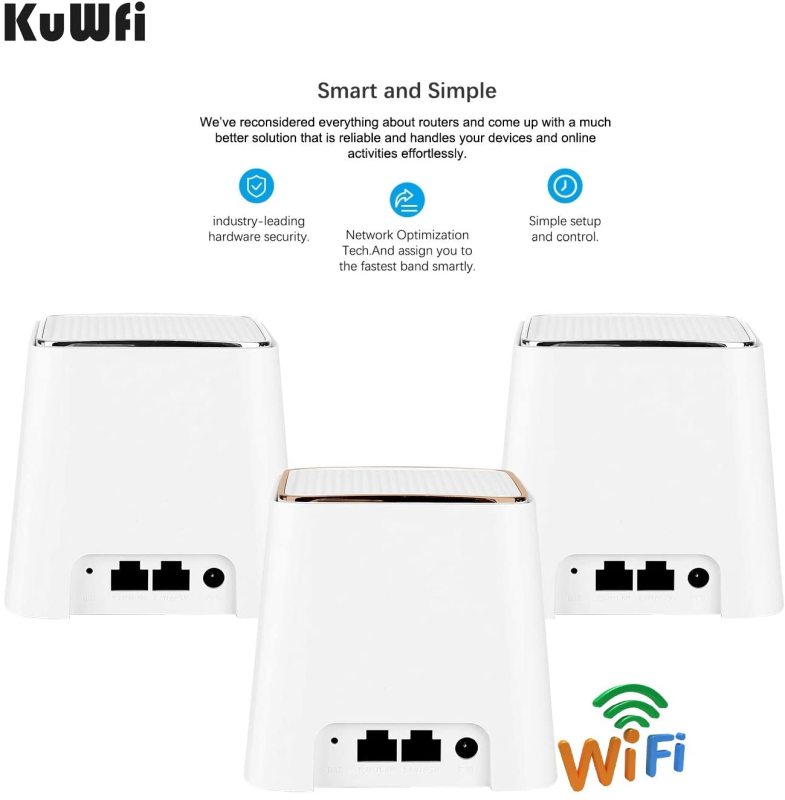KuWFi Whole Home Wi-Fi, Whole Home Mesh Wi-Fi System 3 PACK Dual Band 1.2Gbps Router Replacement Wall Plug Extender Get Whole Home Coverage