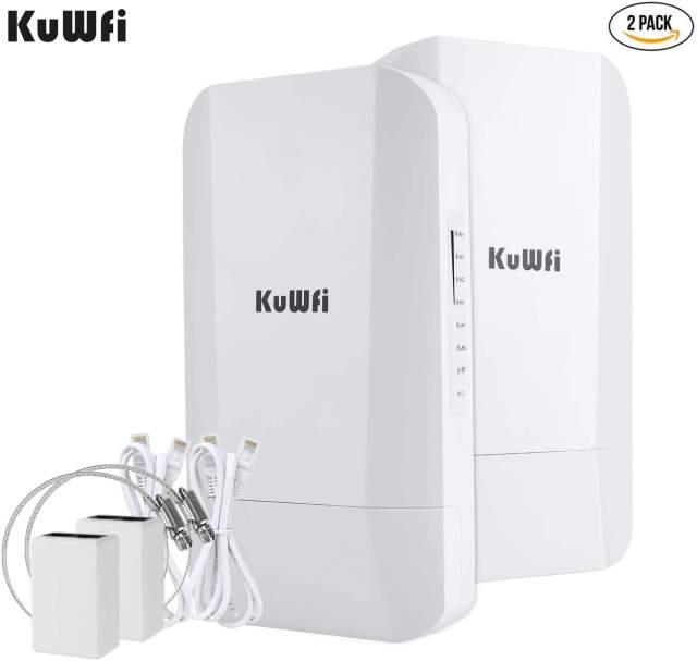 KuWFi 300Mbps outdoor wireless bridge long-distance point-to-point WiFi extender, WiFi transmitter 14DBi high gain access point, Wi-Fi bridge, easy se