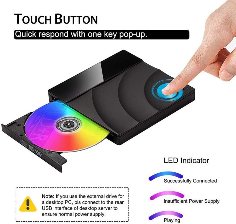 Roll over image to zoom in USB3.0 External DVD CD Drive Burner Player, High Speed Data Transfer Portable DVD Reader Touch Control External Optical