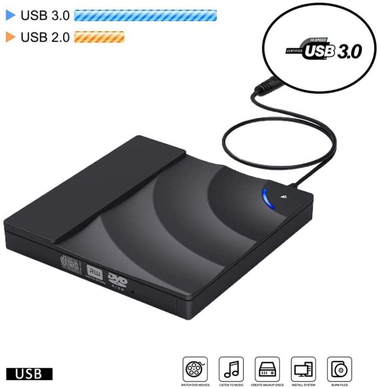 Roll over image to zoom in USB3.0 External DVD CD Drive Burner Player, High Speed Data Transfer Portable DVD Reader Touch Control External Optical