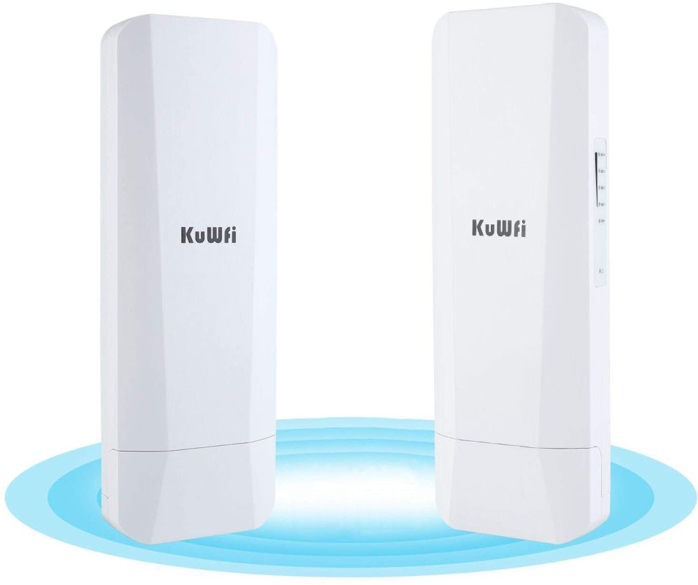 Gigabit Wireless Bridge, KuWFi 900Mbps 5.8G Outdoor WiFi Bridge Point to Point 5KM Transmitter with14dBi High Gain Antenna and Gigabit RJ45 Port IP65 