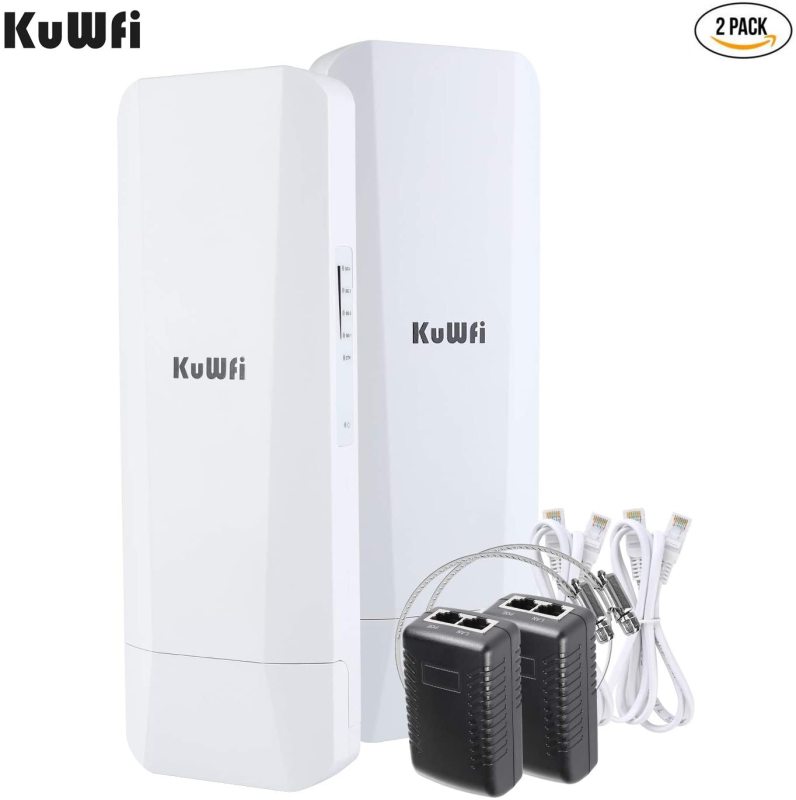 Gigabit Wireless Bridge, KuWFi 900Mbps 5.8G Outdoor WiFi Bridge Point to Point 5KM Transmitter with14dBi High Gain Antenna and Gigabit RJ45 Port IP65 