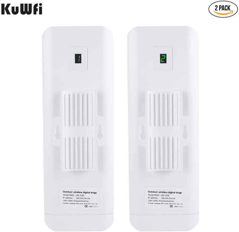 Gigabit Wireless Bridge, KuWFi 900Mbps 5.8G Outdoor WiFi Bridge Point to Point 5KM Transmitter with14dBi High Gain Antenna and Gigabit RJ45 Port IP65 