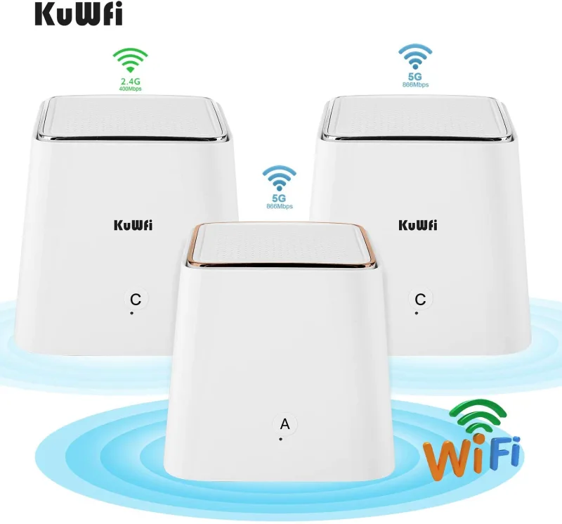 KuWFi Whole Home Wi-Fi, Whole Home Mesh Wi-Fi System 3 PACK Dual Band 1.2Gbps Router Replacement Wall Plug Extender Get Whole Home Coverage