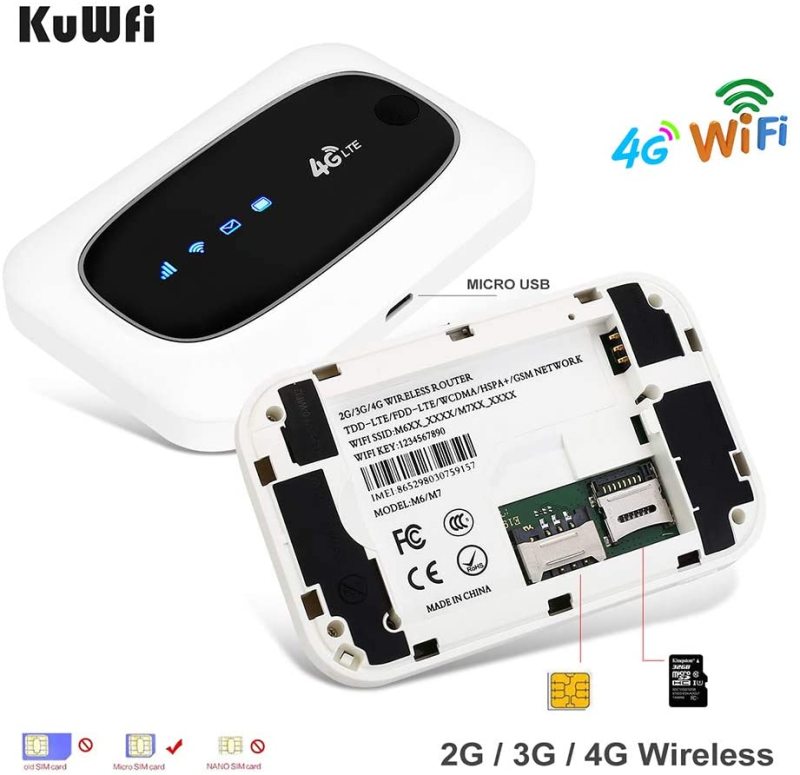 KuWFi Unlocked 4G LTE Mobile Wi-Fi Router, wireless router  travel touter Mini Mobile Hotspot Portable 150Mbps 4G WiFi Router with SIM Micro SD Card S