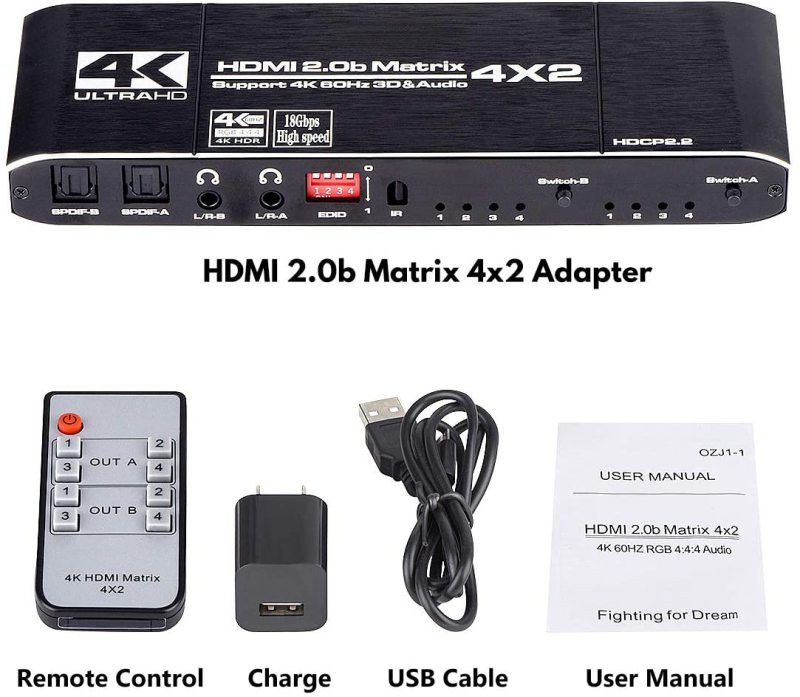 HDMI 2.0 matrix switch 4x2 (4 in - 2 out)