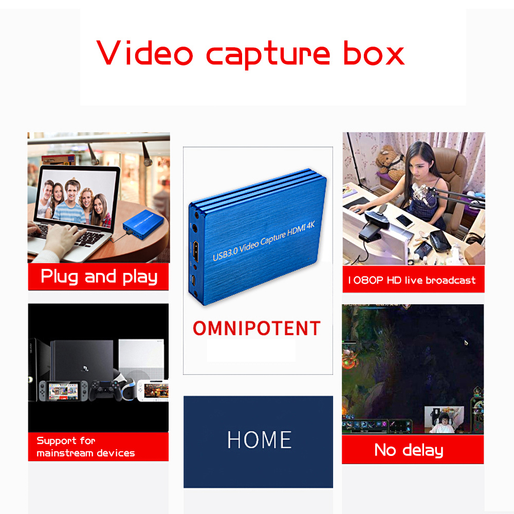 Blue capture  4K@60Hz HD USB3.0 HDMI Video Capture 1080P HDMI to USB Video Capture Card Dongle Game Streaming Live Streaming HDMI Capture Card