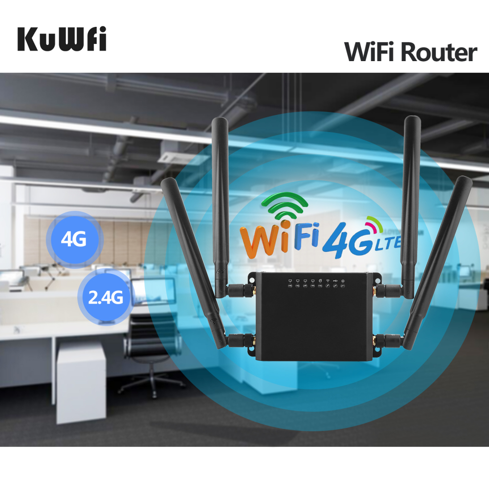 (EU  version)KuWFi 300Mbps 3G 4G LTE Car WiFi Wireless Router Extender Strong Signal Car WiFi Routers with USB Port SIM Card Slot with External Antenn