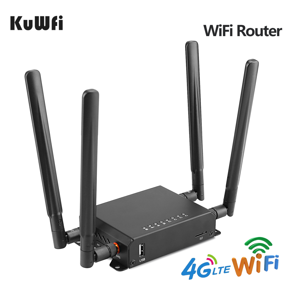 (EU  version)KuWFi 300Mbps 3G 4G LTE Car WiFi Wireless Router Extender Strong Signal Car WiFi Routers with USB Port SIM Card Slot with External Antenn