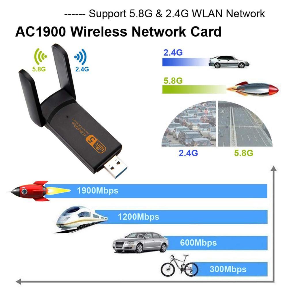 USB3.0 Wifi Adapter 1900Mbps Dual Band  2.4Ghz + 5.8Ghz Wi-fi Dongle Computer 802.11AC Network Card USB 2 Antennas Hi-Speed