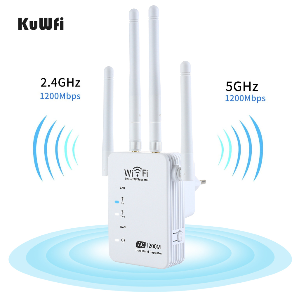 KuWFi 1200Mbps Wifi Repeater Dual Band AP Router Repeater Long Wifi Range Extender 4 Antenna Wifi Signal Amplifier Booster