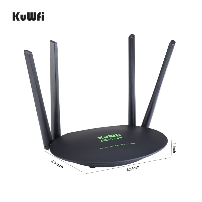 KuWfi 4G LTE Router 300Mbps Wireless CPE 3G/4G LTE Wifi Router with Sim Card Slot Wan/Lan Port 4 External Antennas