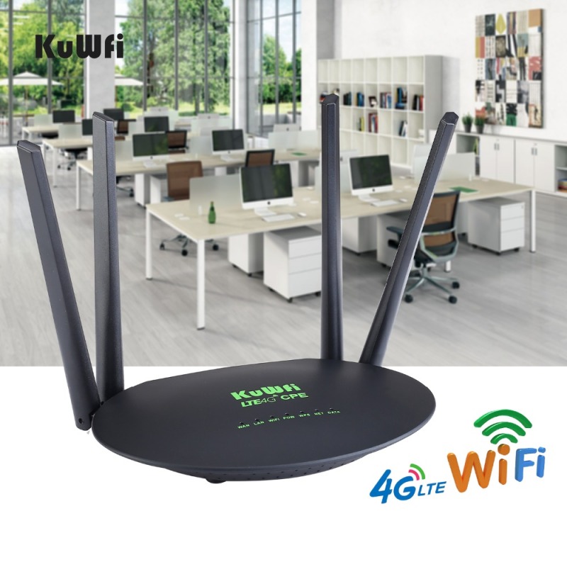 KuWfi 4G LTE Router 300Mbps Wireless CPE 3G/4G LTE Wifi Router with Sim Card Slot Wan/Lan Port 4 External Antennas