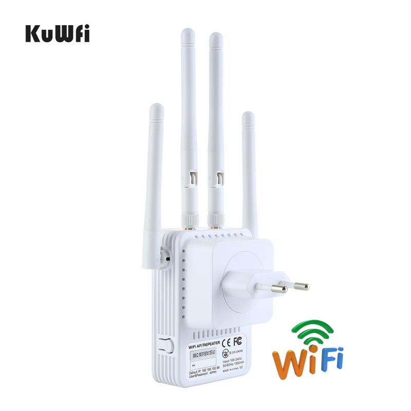 KuWFi 1200Mbps Wifi Repeater Dual Band AP Router Repeater Long Wifi Range Extender 4 Antenna Wifi Signal Amplifier Booster