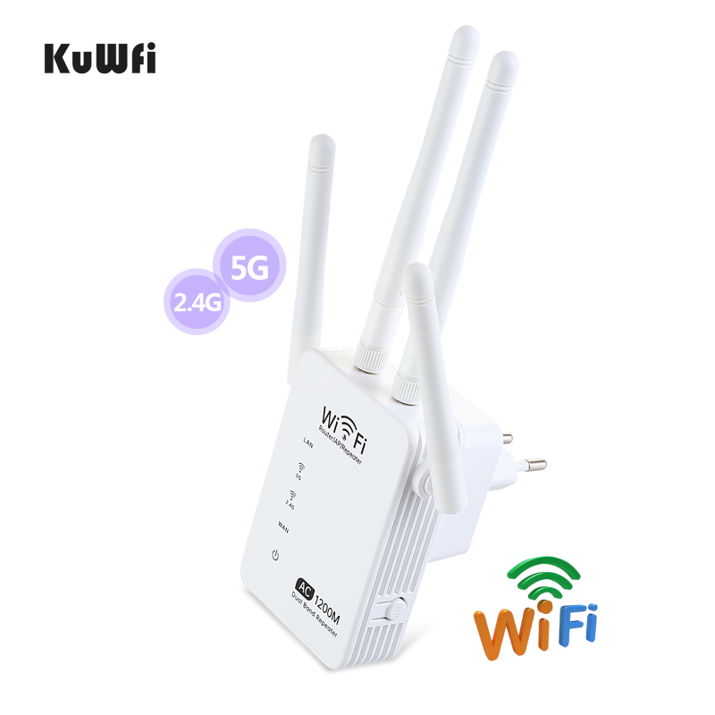 KuWFi 1200Mbps Wifi Repeater Dual Band AP Router Repeater Long Wifi Range Extender 4 Antenna Wifi Signal Amplifier Booster